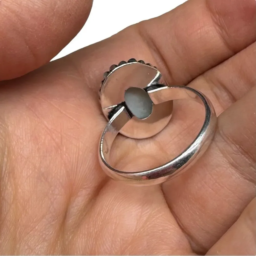 Larimar Ring Size 10 925 Sterling Silver Overlay Natural Stone Blue Oval Boho - Picture 7 of 9